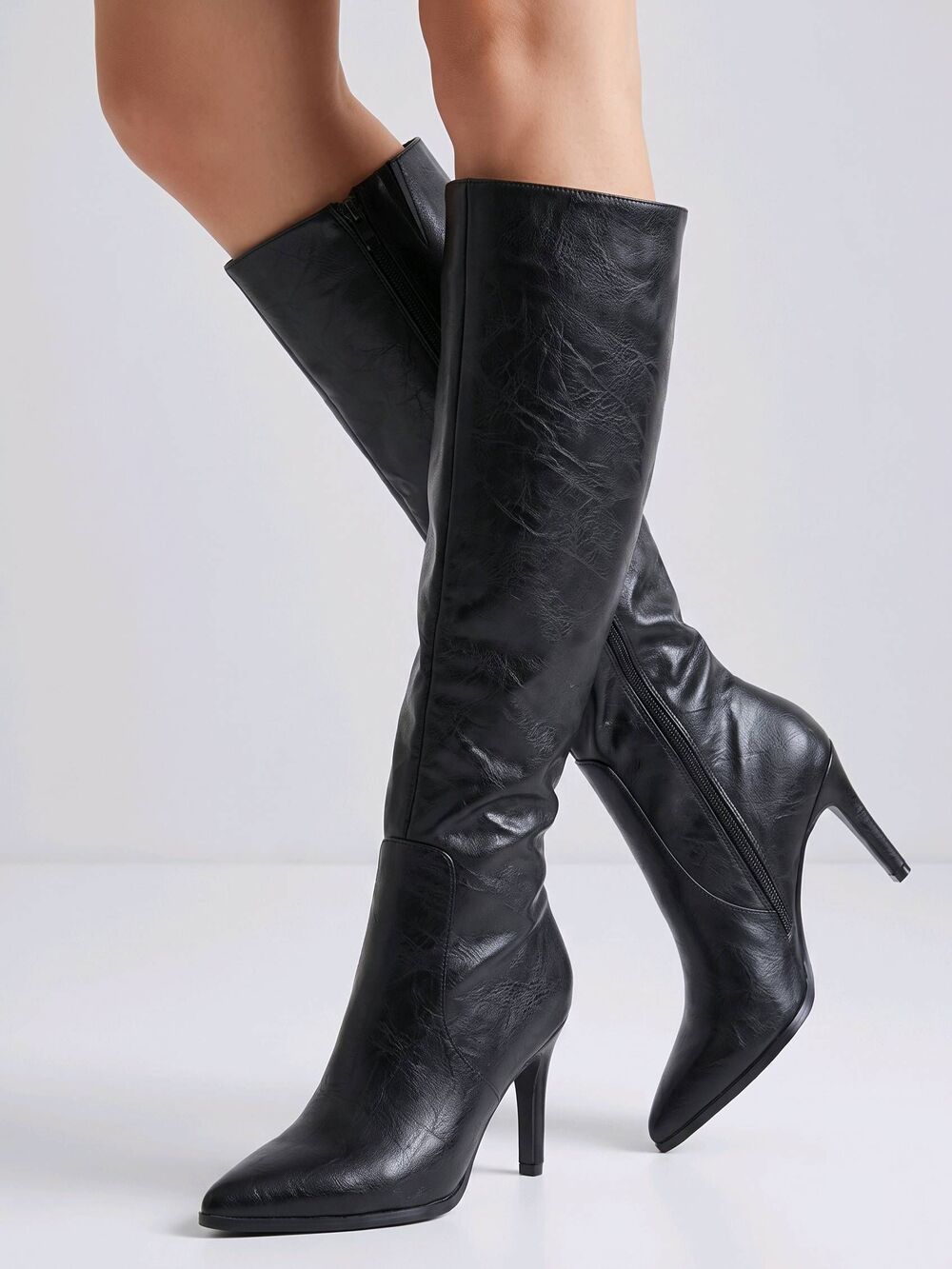 🩵NIB Black Knee High Faux Leather Boot Shoes Size 8.5